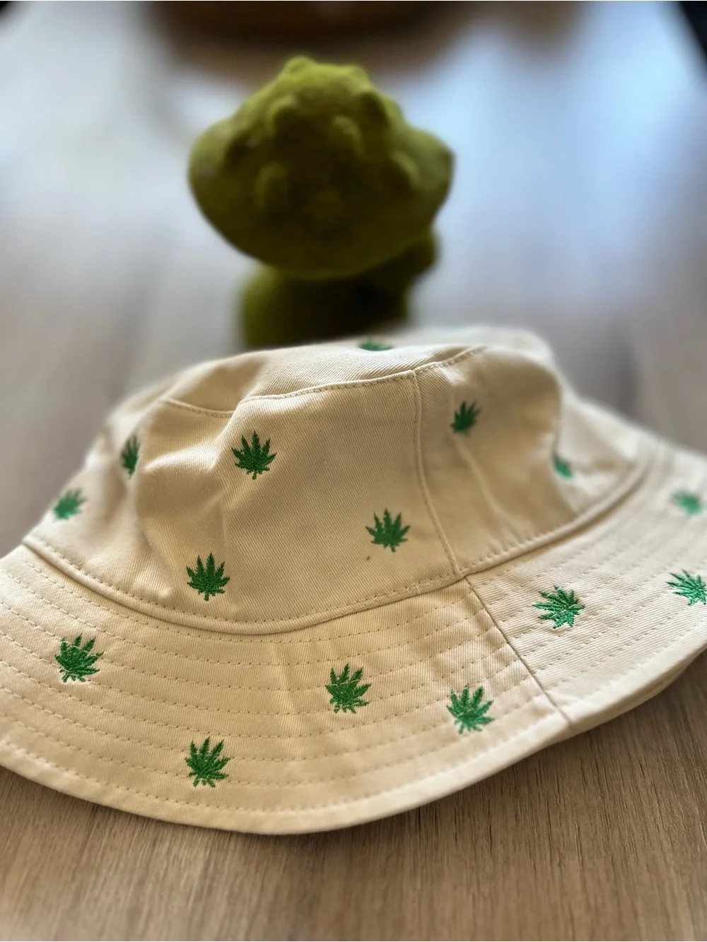 Tilly's Beige Bucket Hat with Green Leaf Embroidery - Picture 2 of 6